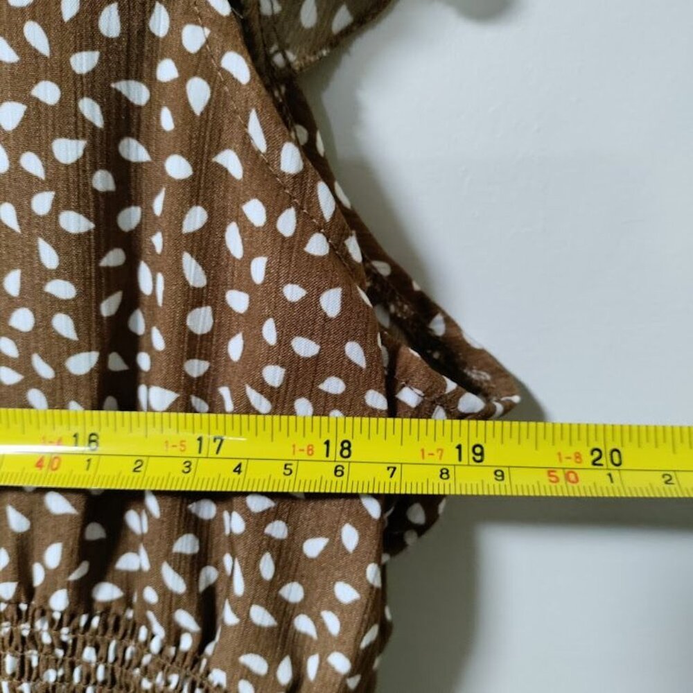 Babydoll Whimsy Ruffle Hem Tie Boho, Cocquette Empire Waist Mini Dress Khaki XXL - Picture 10 of 12